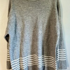 DKNY Gray and White Striped Crew Neck Sweater‎